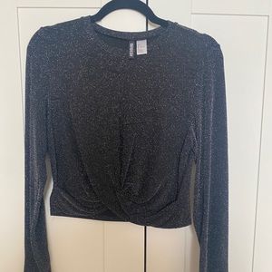 H & M Black Sparkly Crop Top Size Large